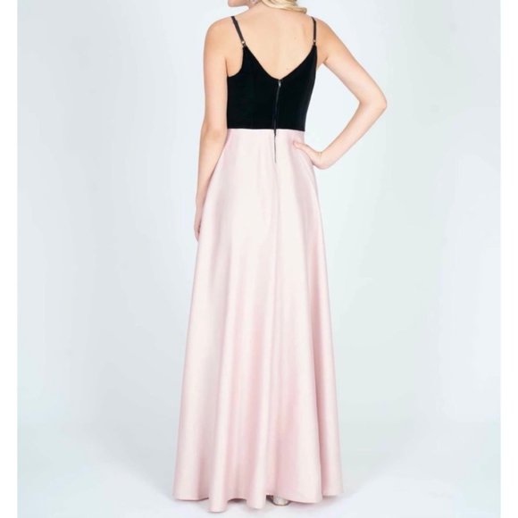 Ella Gown Black Velvet Blush Satin Maxi Dress Prom - Picture 6 of 6